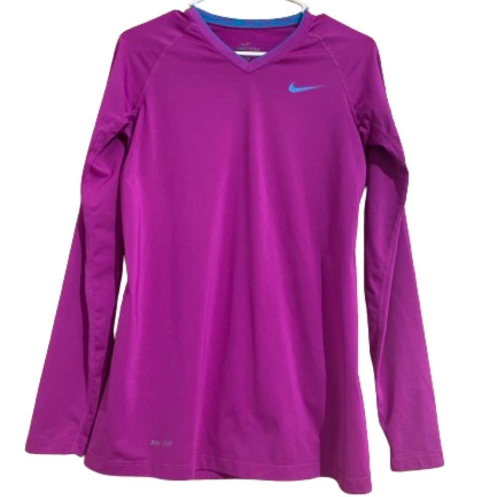 NIKE Women’s PRO COMBAT Fuschia Long Sleeve Athletic Gym Workout Top, Sz-S